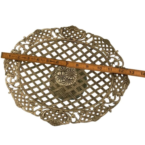 Vintage Silver Toned Lattice Compote Pedestal Bowl With Floral & Scroll Detail - Picture 7 of 8